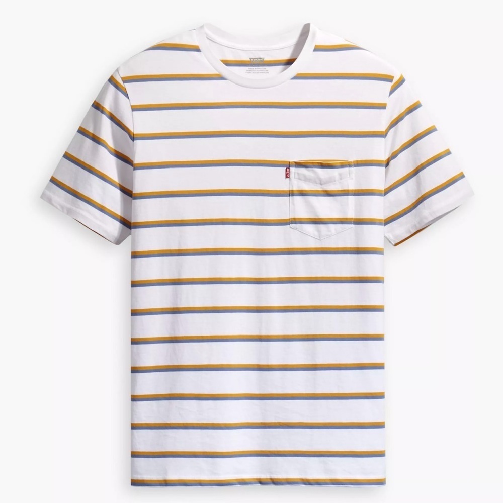Levi's Men's White and Yellow Striped T-Shirt